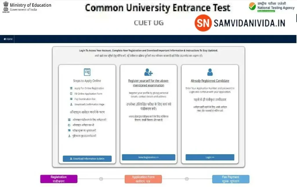 CUET UG registration process for undergraduate admission